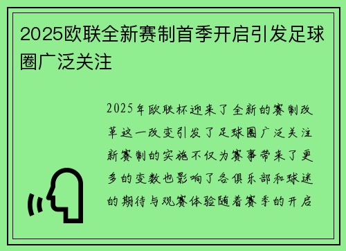 2025欧联全新赛制首季开启引发足球圈广泛关注
